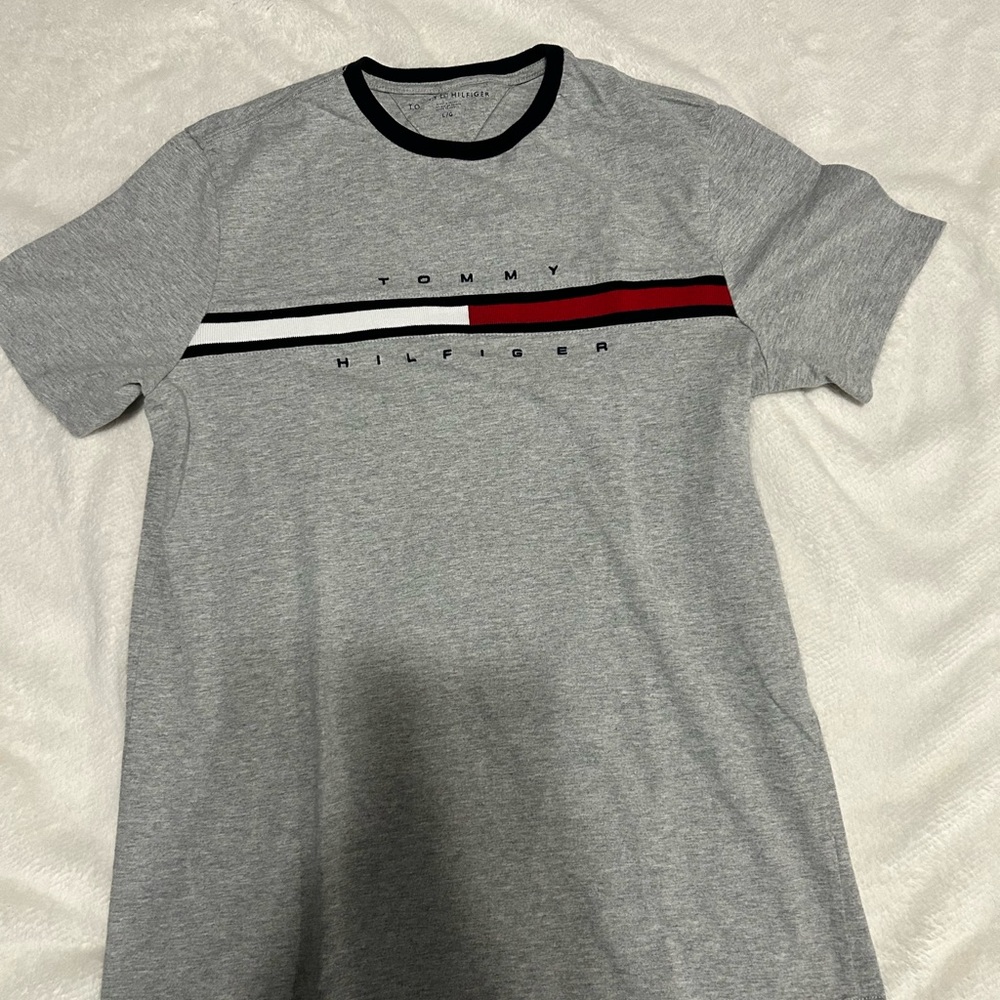 Tommy Hilfiger Gray and Red Short Sleeve Tee